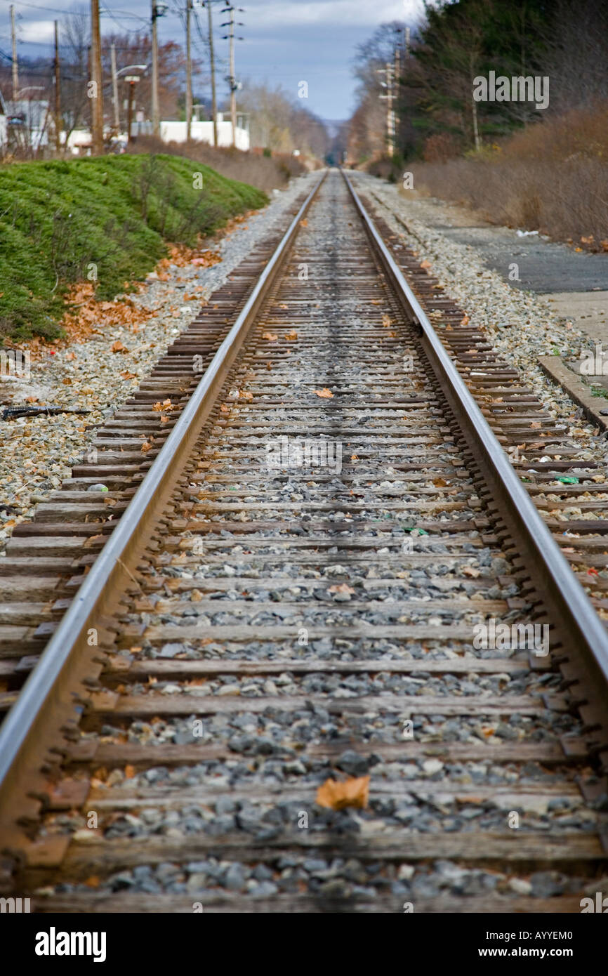 Train tracks near a town Stock Photo Alamy
