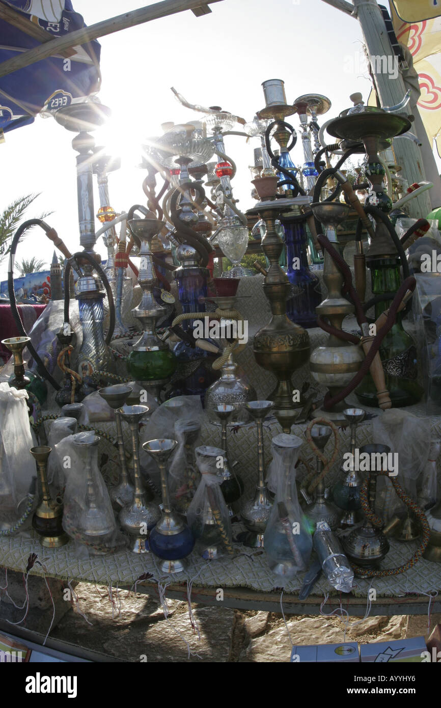 market stand with oriental water pipes, Turkey, Tuerkische Riviera