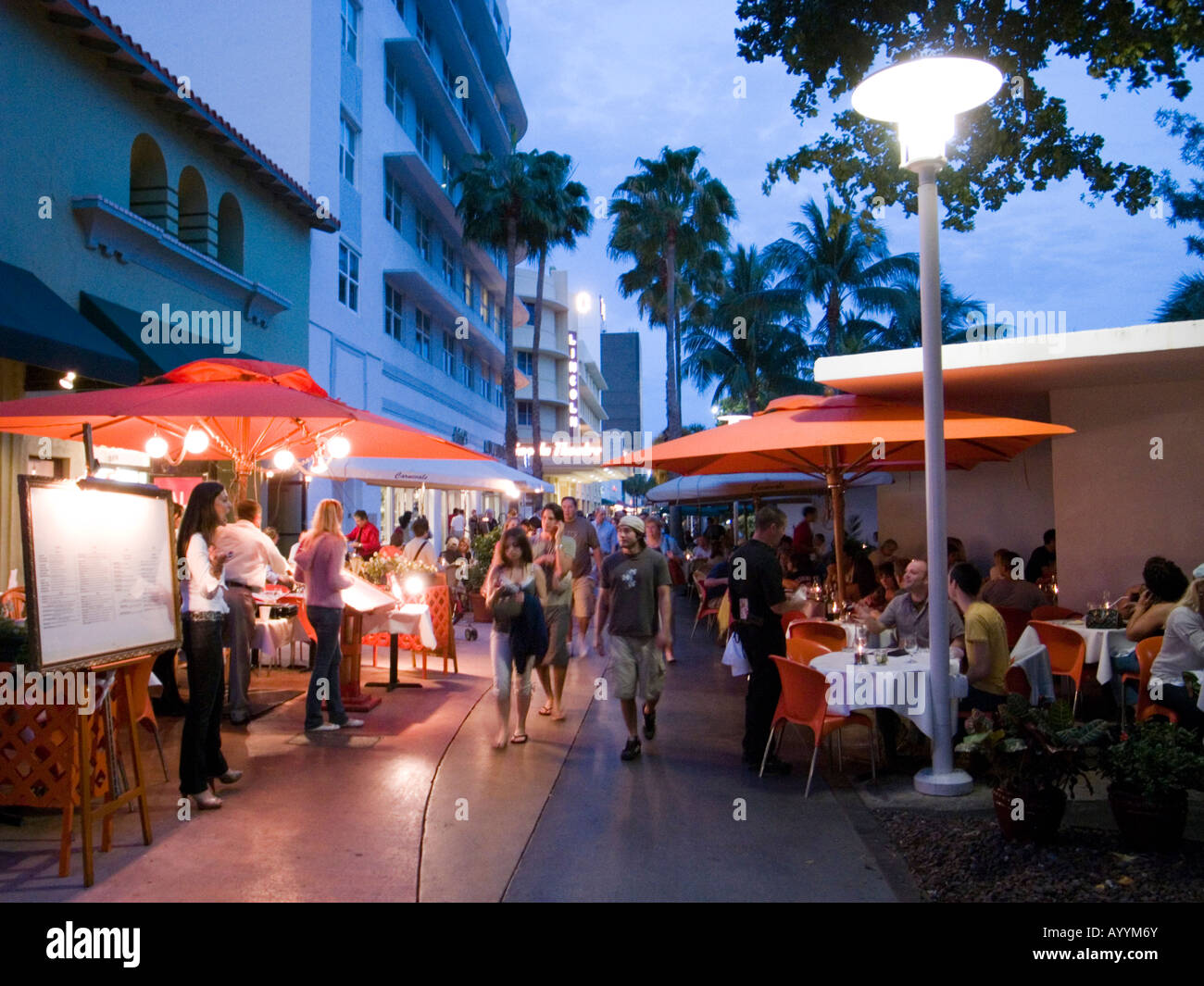 Restaurants on Lincoln Road Mall, Miami USA Stock Photo