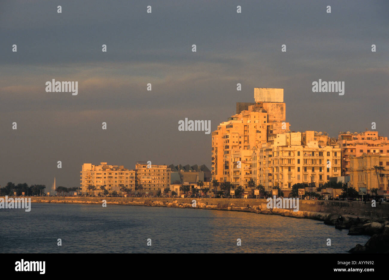 View along the Corniche at dusk Alexandria  Egypt Stock Photo