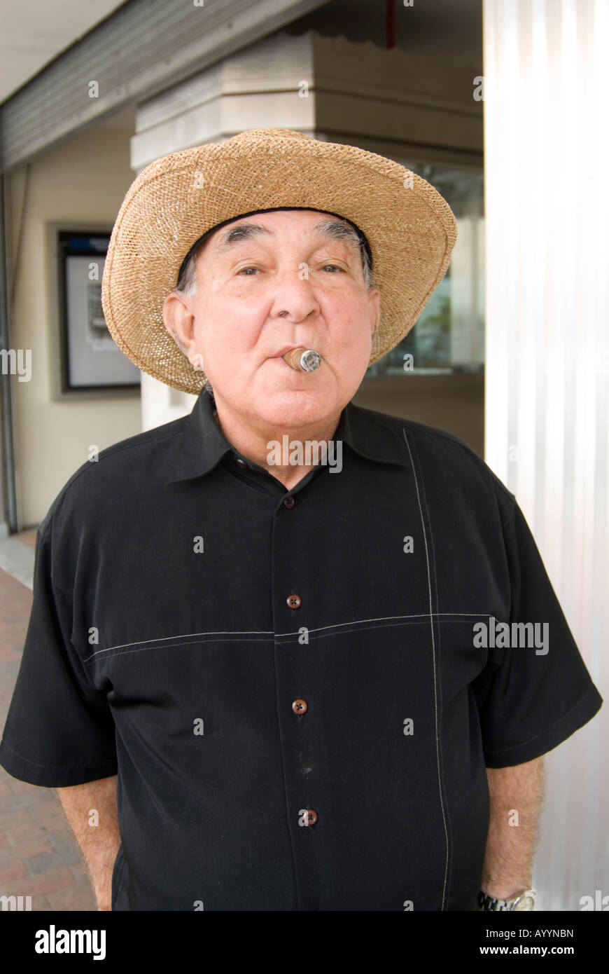 Portrait of elderly man on Calle Ocho in Little Havana, Miami, USA Stock Photo