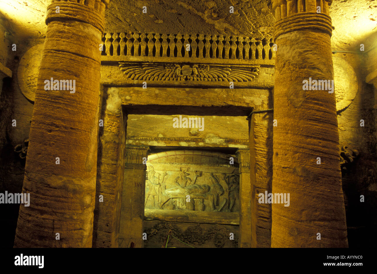 Catacombs of Kom Ash Shuqqafa, Alexandria, Egypt. Stock Photo
