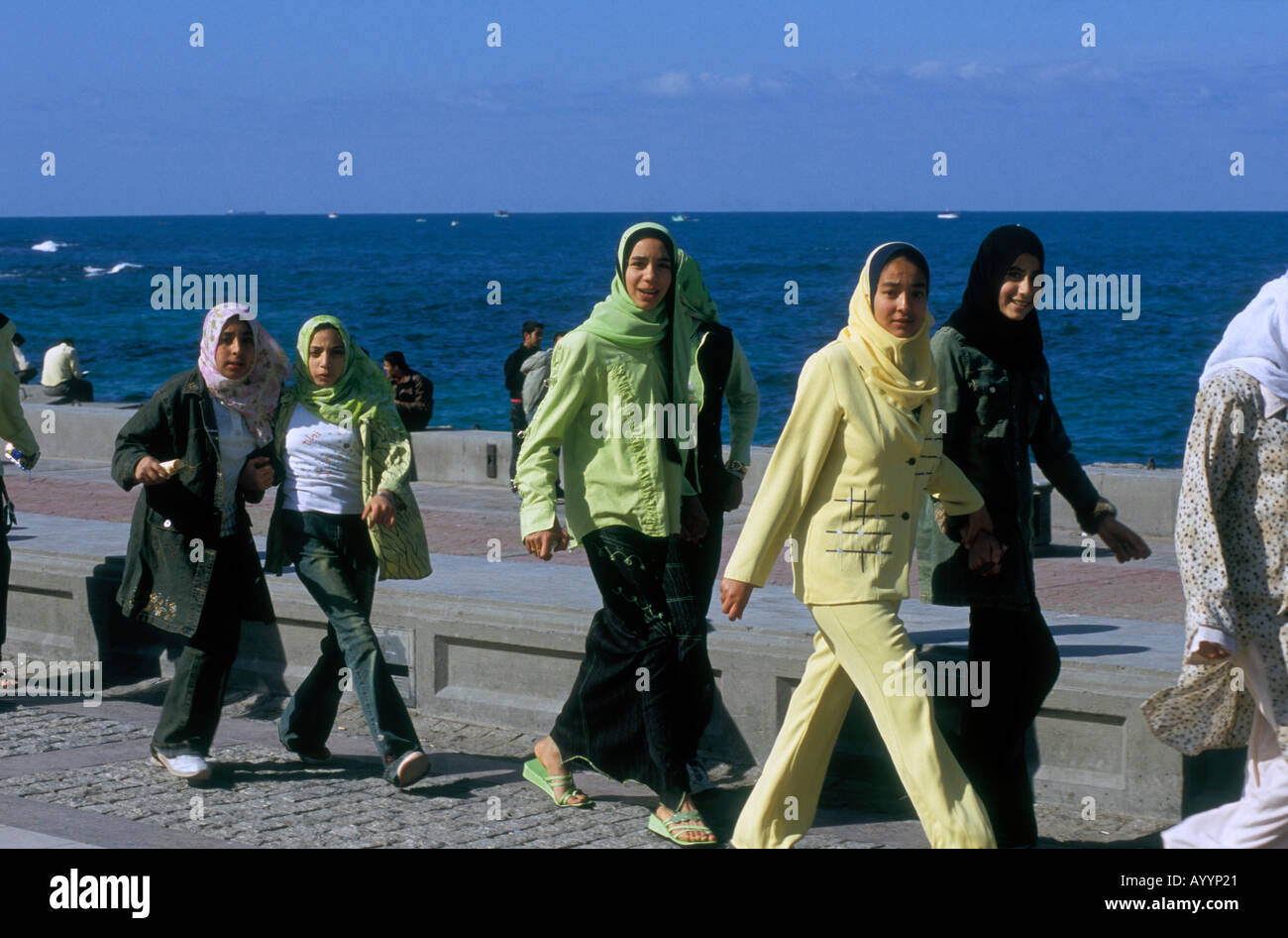 Locals strolling along Corniche Alexandria Egypt Stock Photo
