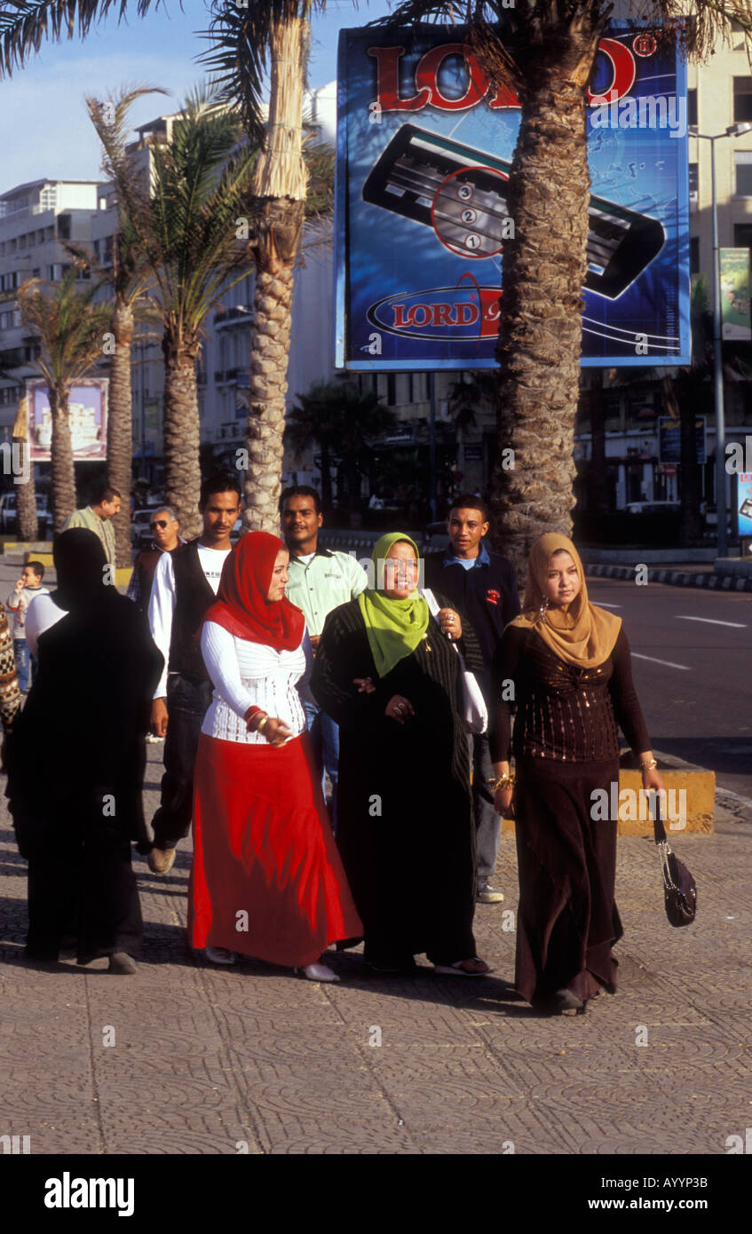 Locals strolling along the Corniche Alexandria Egypt Stock Photo