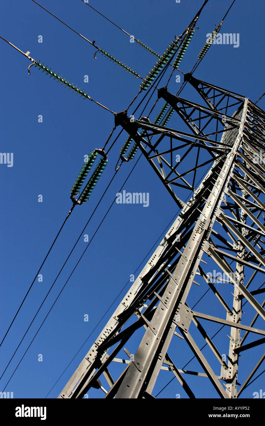 High voltage electricity tower in France Stock Photo Alamy