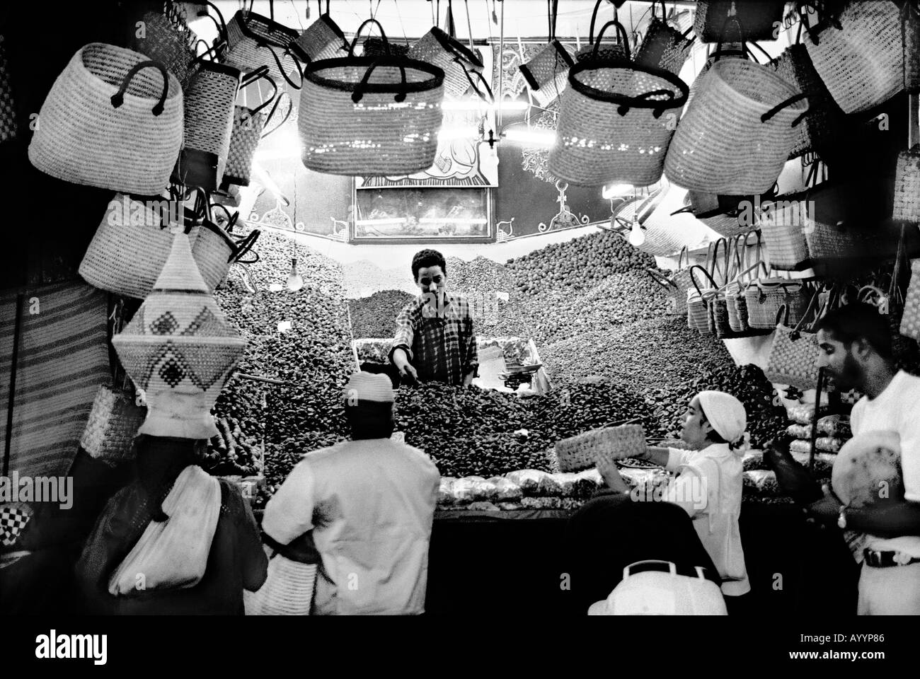 Vendor of dry fruits in the medina of Marrakech Morocco Stock Photo