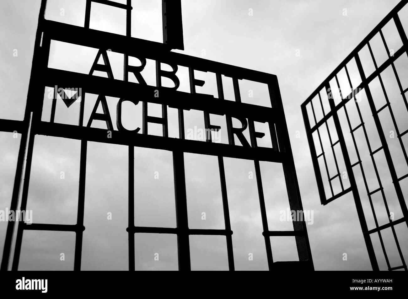 Message on entrance gates to Sachsenhausen concentration camp near Berlin Germany Stock Photo
