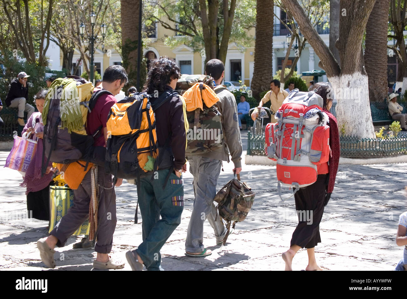 Backpacking Tourist in a park in Mexico Stock Photo