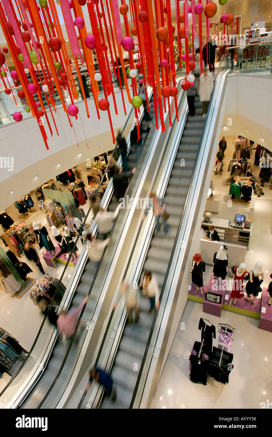 John Lewis Trafford centre Manchester shop posh escalator baubles balls lines colorful Xmas X