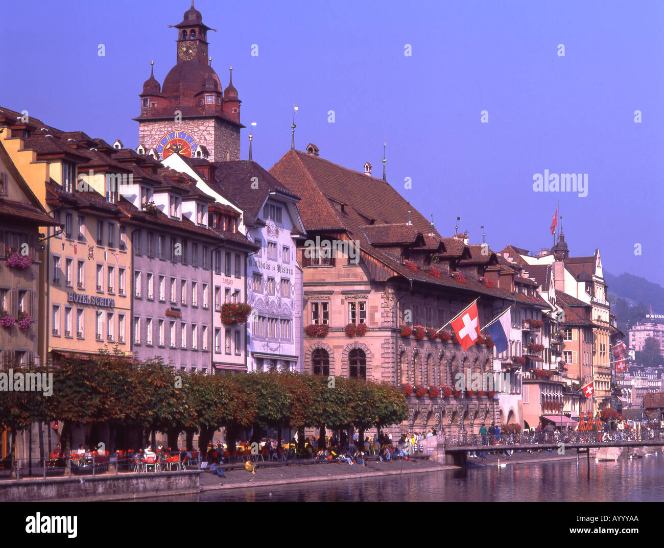 Switzerland Luzern riverside scene Stock Photo