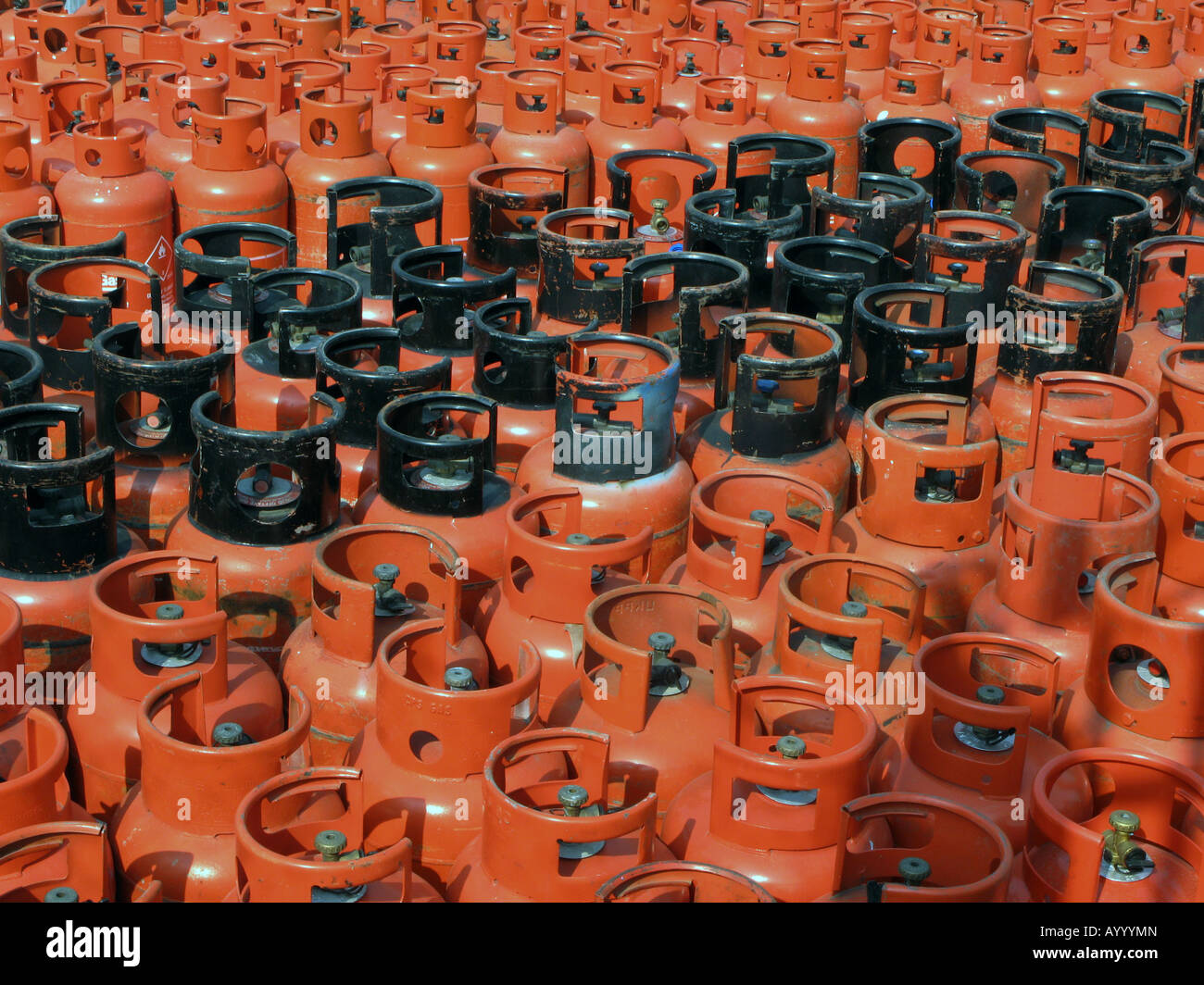 UK CALOR GAS BOTTLES IN A DEPOT IN TOWER HAMLETS LONDON ENGLAND Photo Julio Etchart Stock Photo
