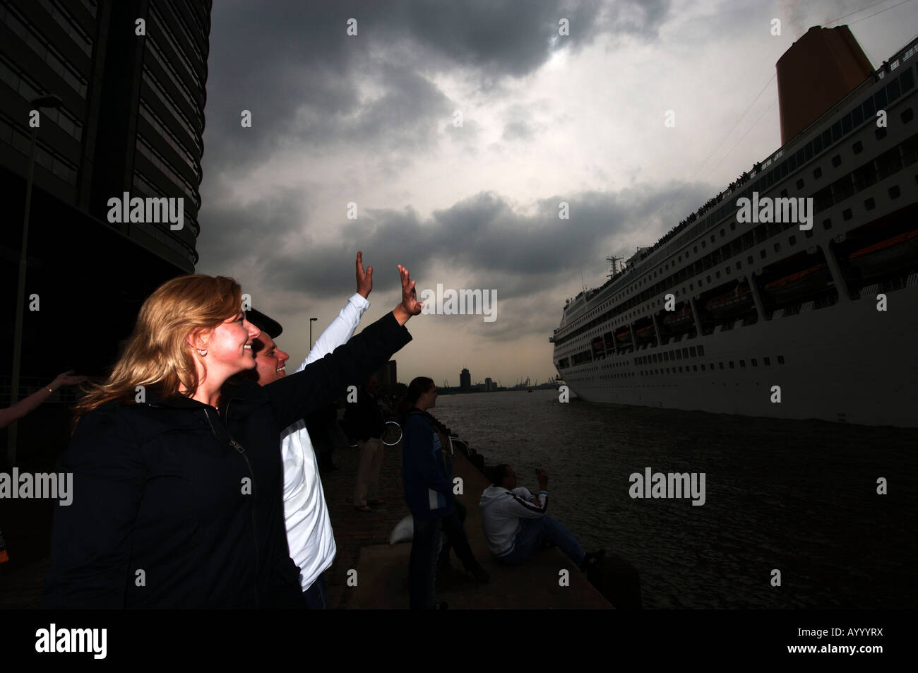 Port of Rotterdam Kop van Zuid waving a cruise ship from the Holland