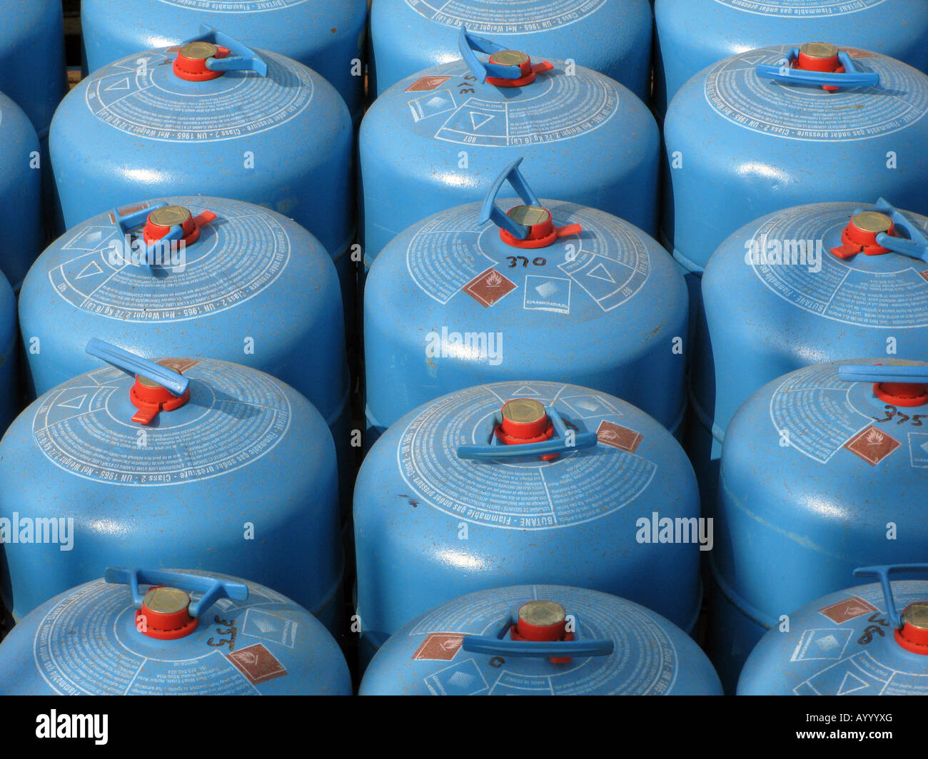 UK CALOR GAS BOTTLES IN A DEPOT IN TOWER HAMLETS LONDON ENGLAND Photo Julio Etchart Stock Photo