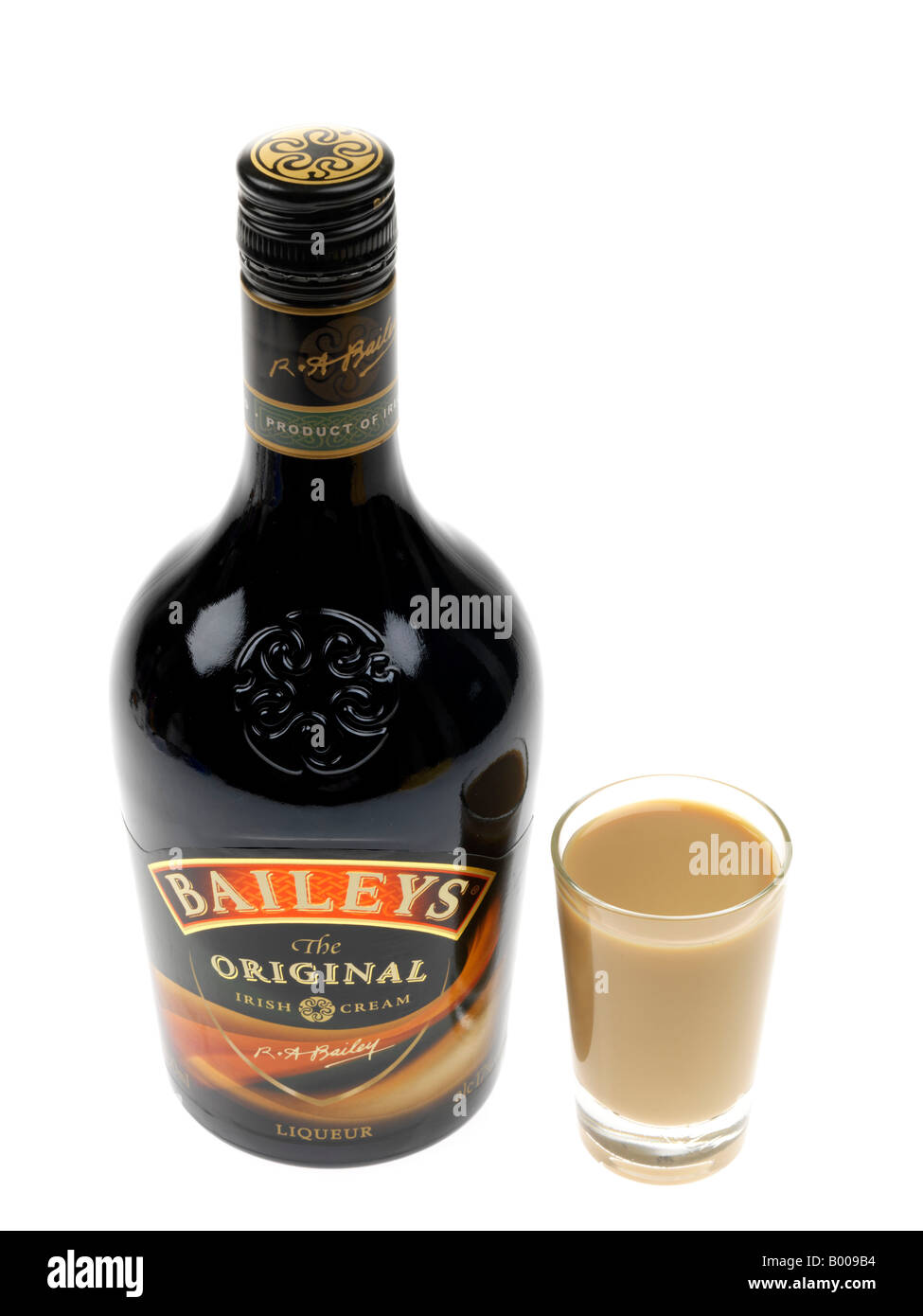 Bottle Of Baileys Original Irish Cream Liqueur Isolated Against A White Background With A Clipping Path And No People In Manufacturers Branding Stock Photo