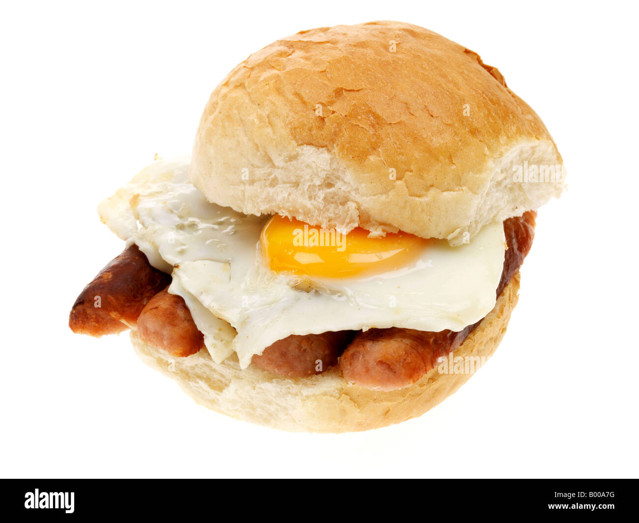 Fresh Pork Sausage and Fried Egg Bap Or Breakfast Roll Isolated Against