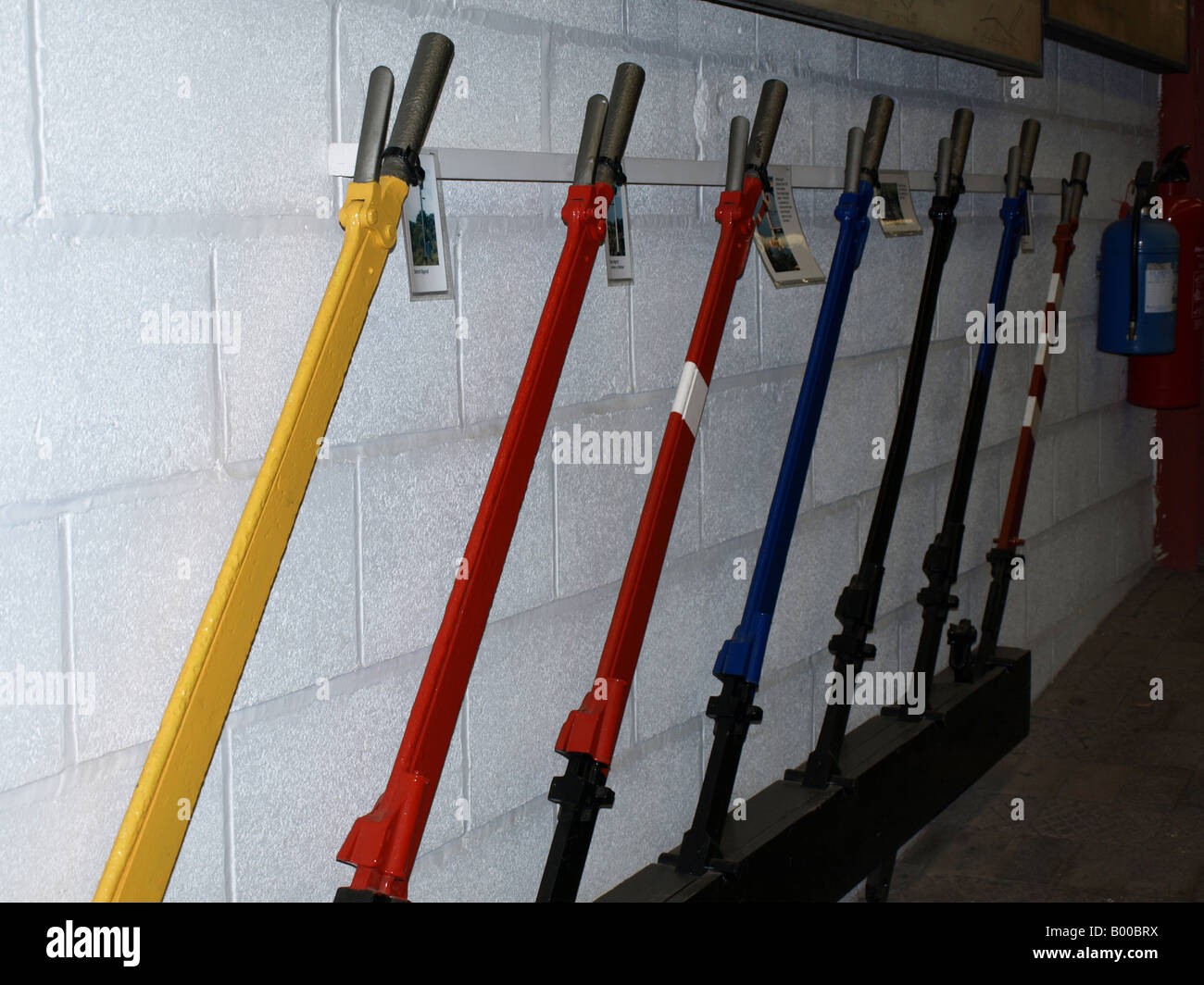 a display of point and signal levers at the midland railway museum,derbyshire,uk Stock Photo Alamy