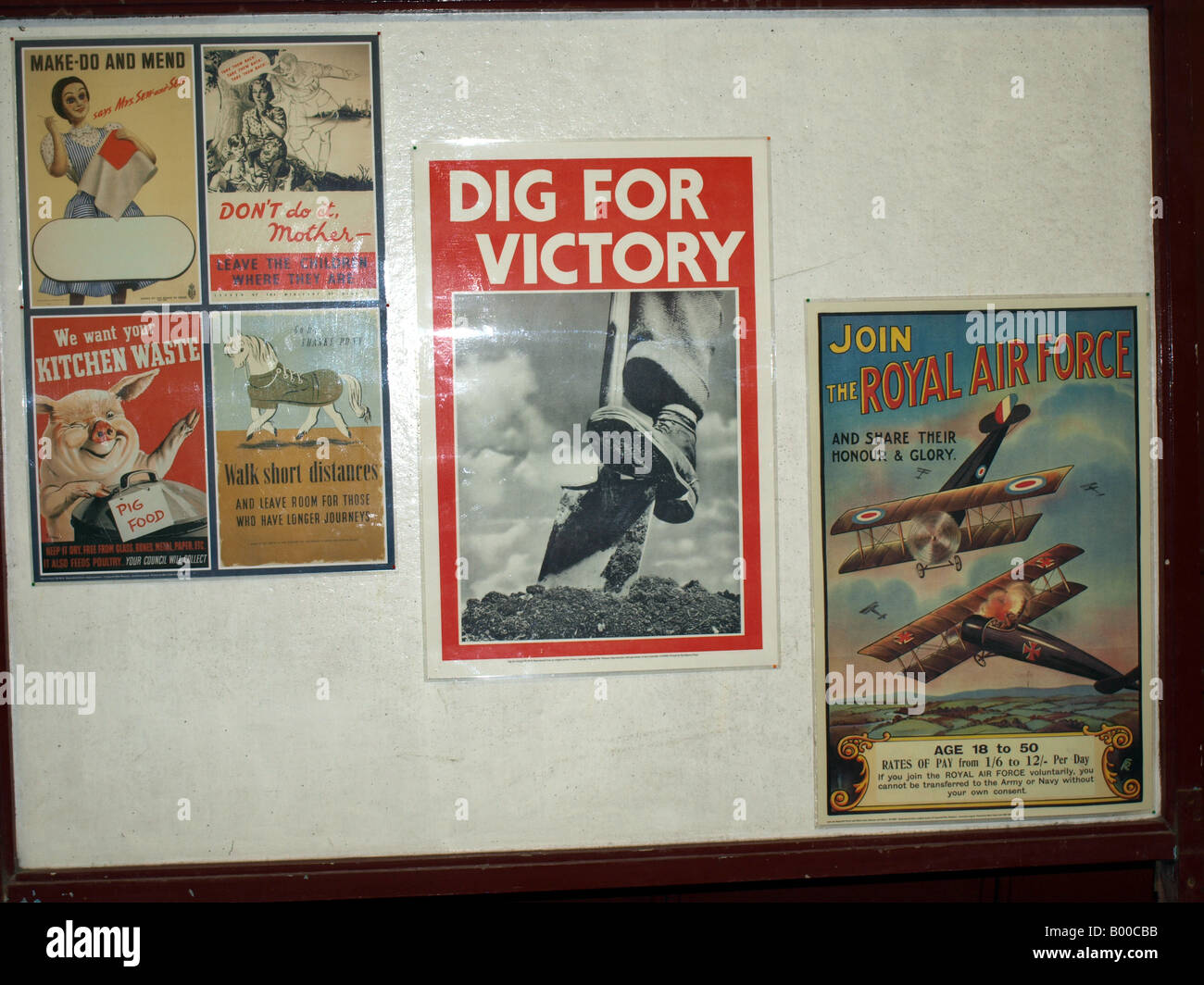 world war 2 posters on display at the midland railway museum,derbyshire,uk. Stock Photo