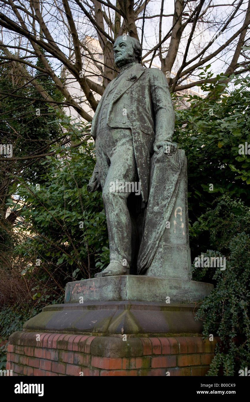 Statue of Joseph Brotherton on the River Irwell walkway. Manchester, Greater Manchester, United Kingdom. Stock Photo