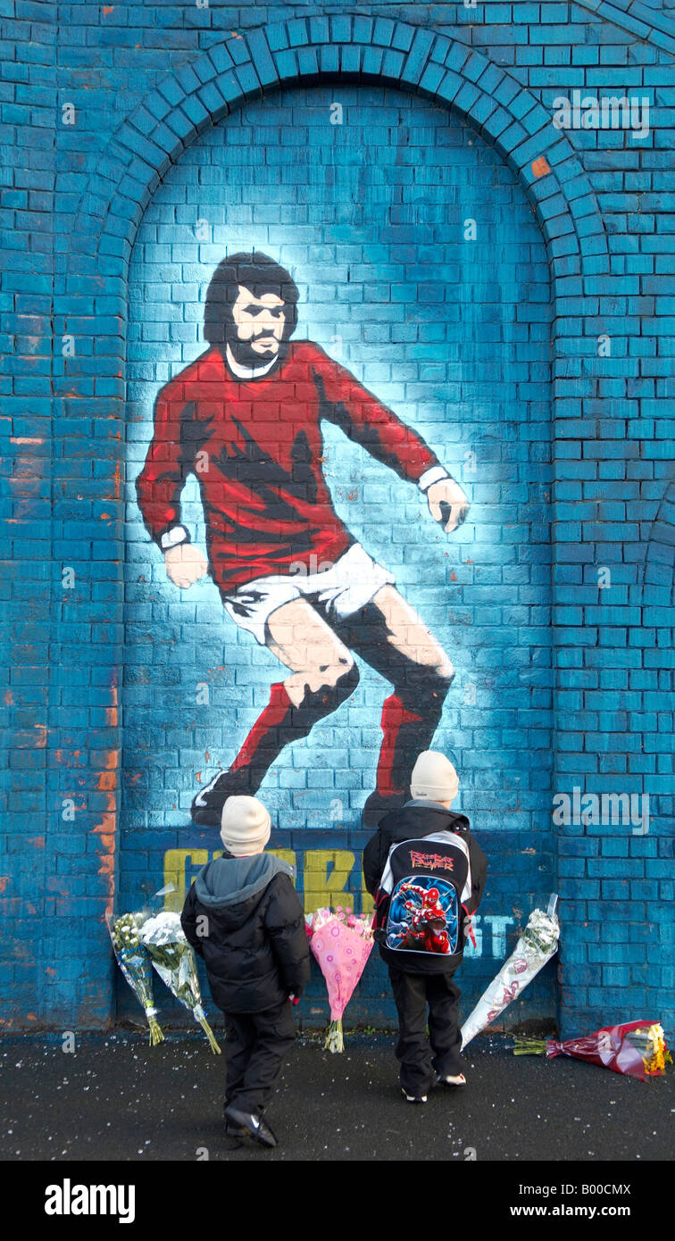 Wall mural celebrating Football legend George Best at Windsor Park 