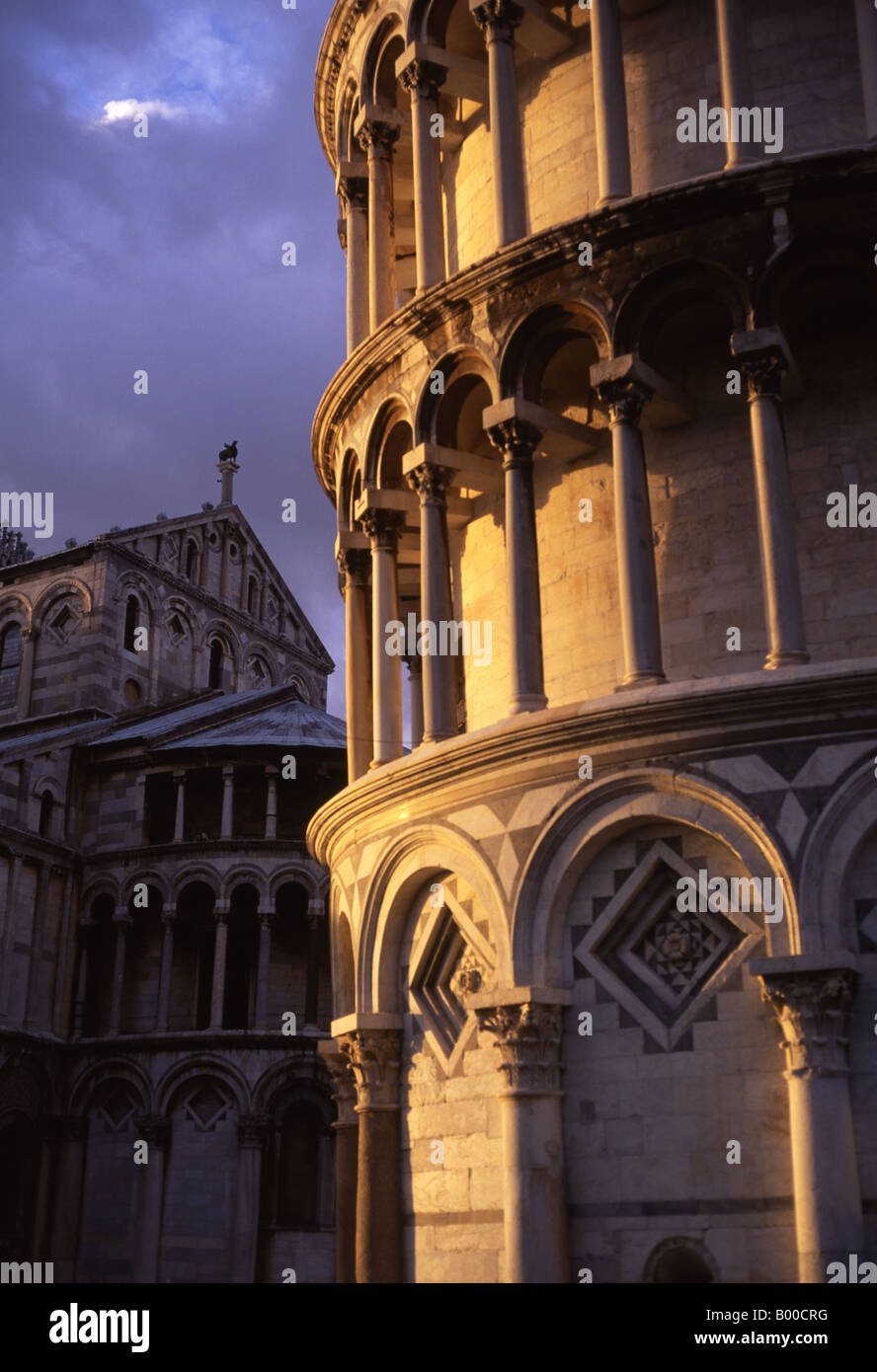 Leaning Tower of Pisa and Duomo in late light Pisa Tuscany Italy Stock Photo