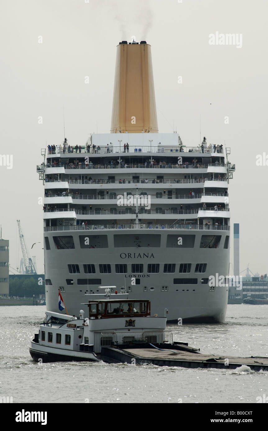 Port of Rotterdam Kop van Zuid a cruise ship from the Holland Amerika sailing away Stock Photo