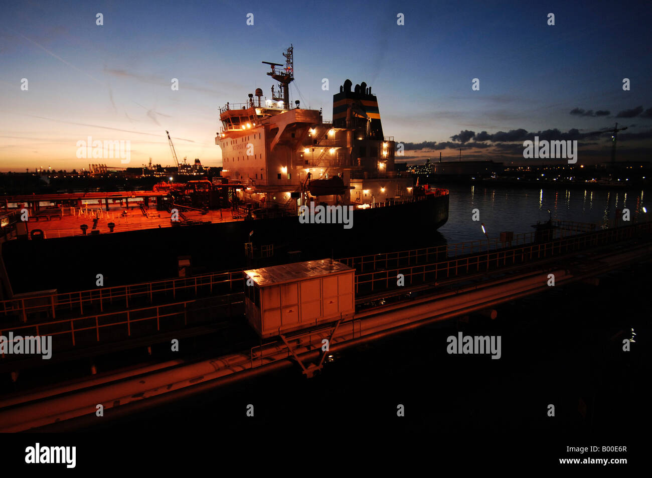 Port of Rotterdam Botlek Vopak Oil Terminal an oil tanker docked Stock