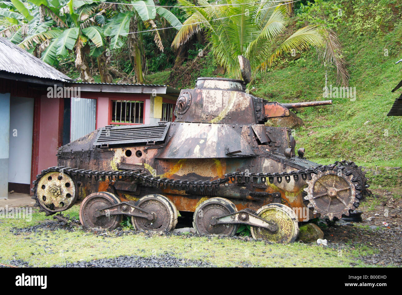 Old  World War 2 Japanese  tank on the  Island of Pohnpei in Micronesia Stock Photo