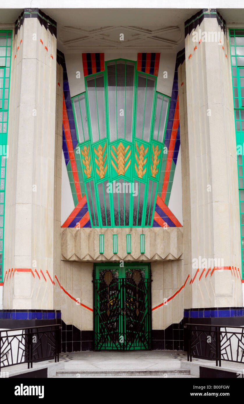 Main entrance to the art deco Hoover Building in Perivale, west London Stock Photo
