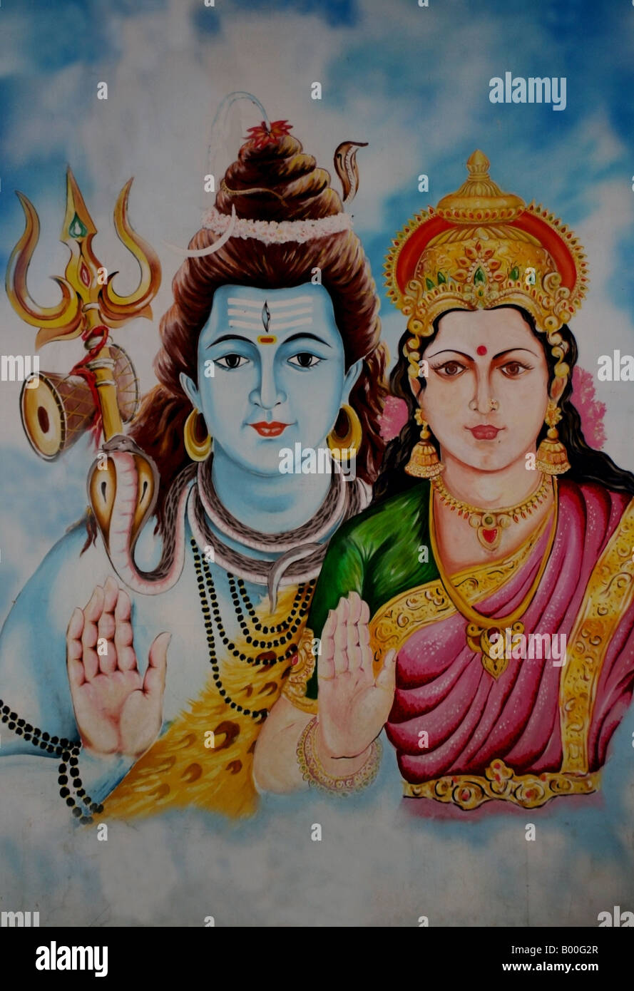 Mural of the Hindu God Shiva and his wife Parvarti , India Stock Photo