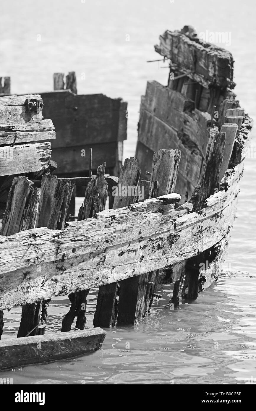 shell of old derelict wooden boat Stock Photo - Alamy