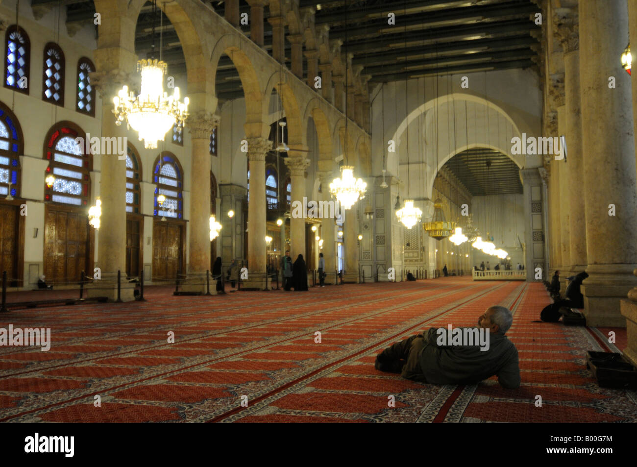 Interior of the Umayyad mosque, a historical religious landmark in Damascus, Syria. Stock Photo