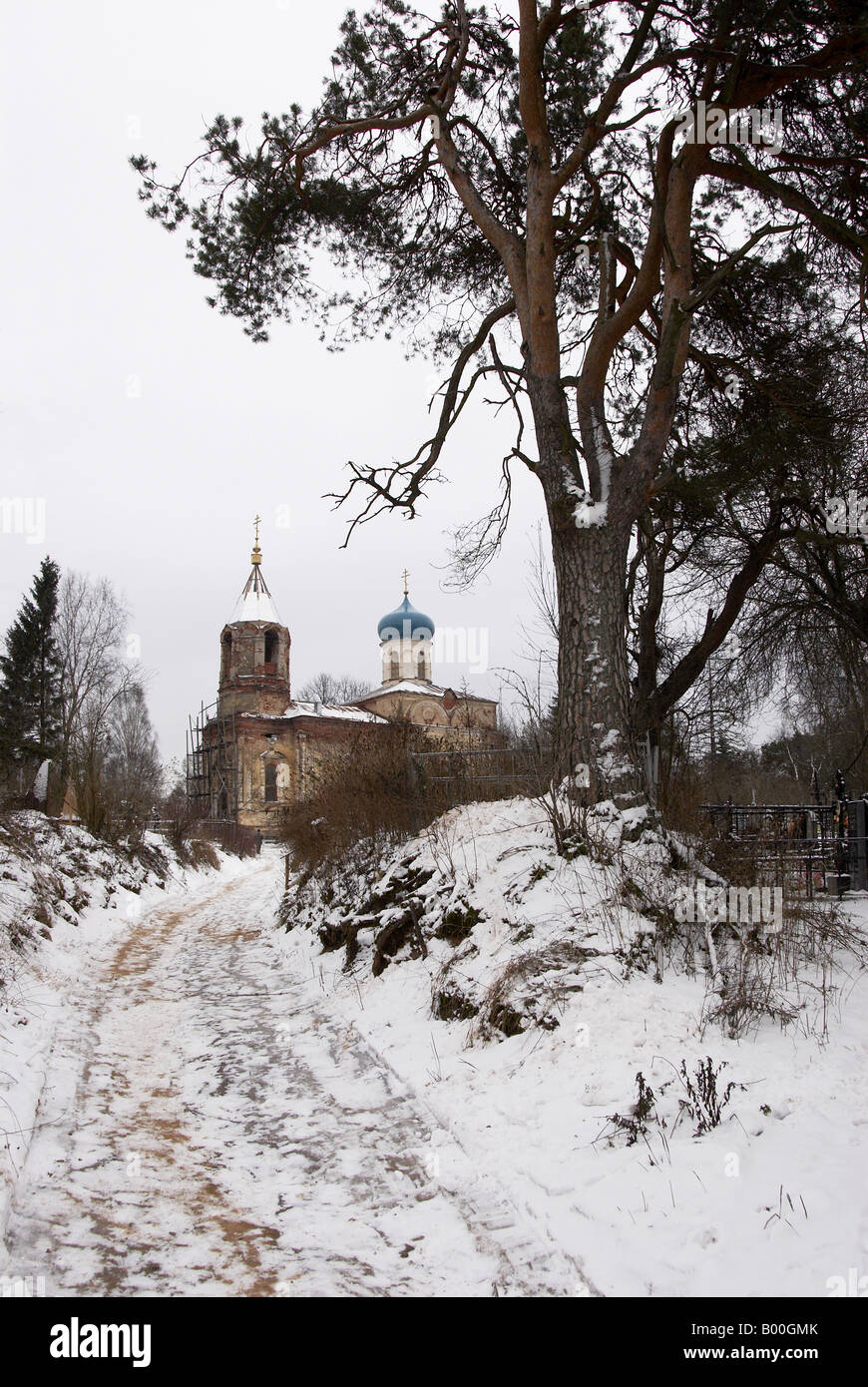 Church in Tikhvin cemetery, Leningrad region, Russia Stock Photo
