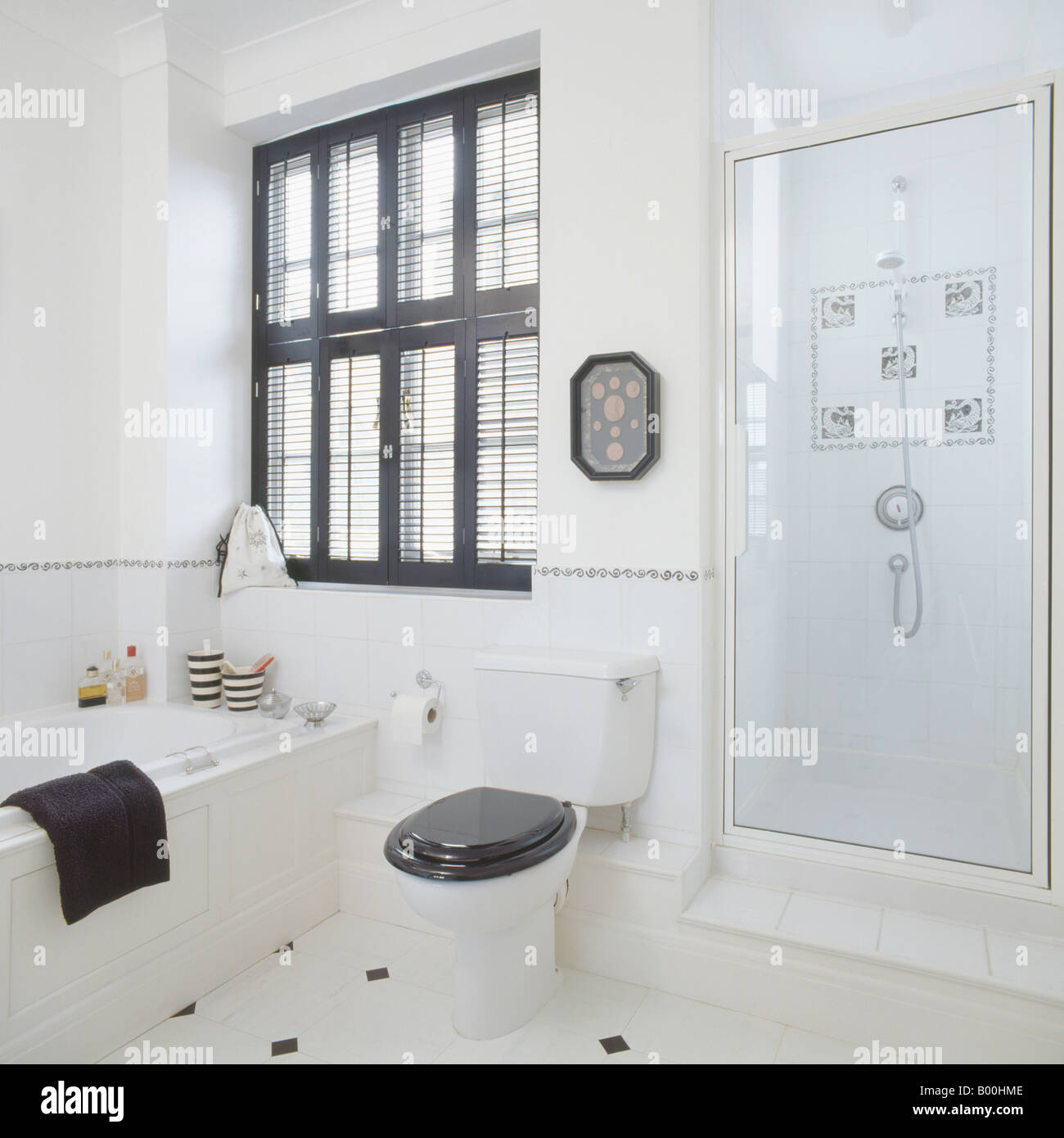 black plantation shutters above