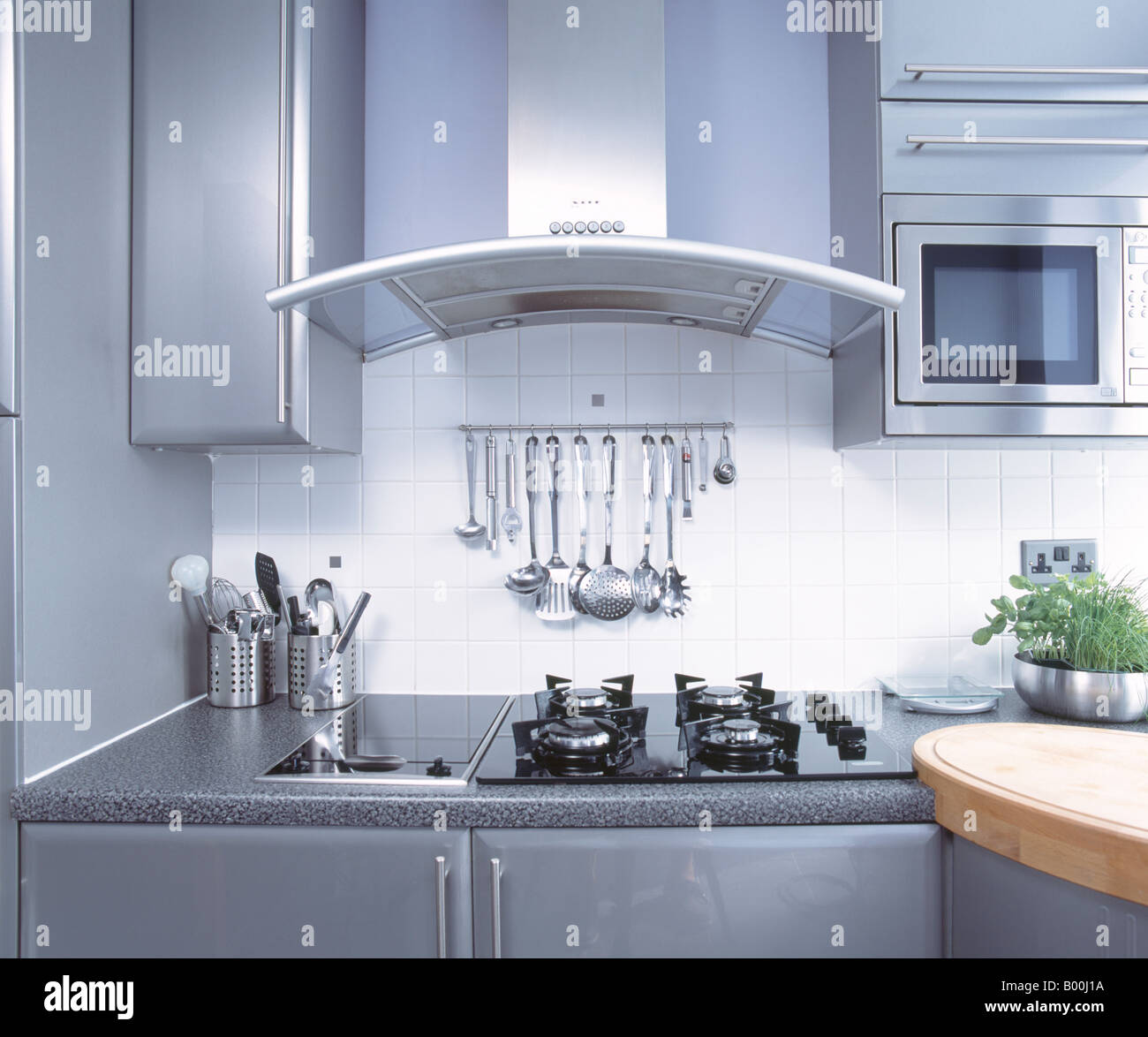 Close up of hob in fitted unit below extractor fan in modern kitchen Stock  Photo - Alamy