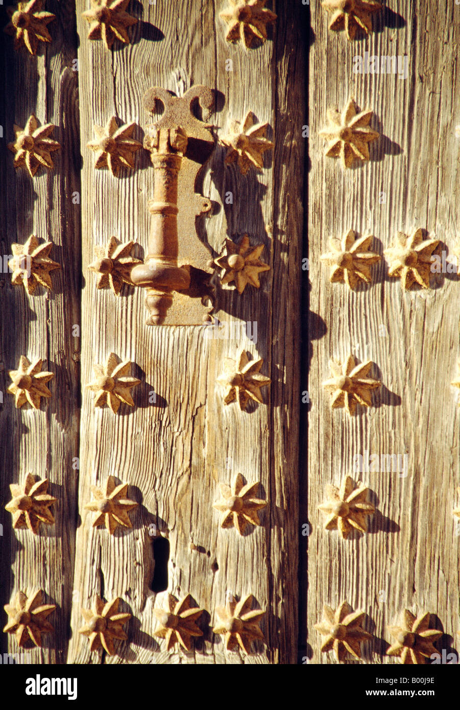 Detail of typical wooden door. Villanueva de los Infantes. Ciudad Real province. Castile La Mancha. Spain. Stock Photo