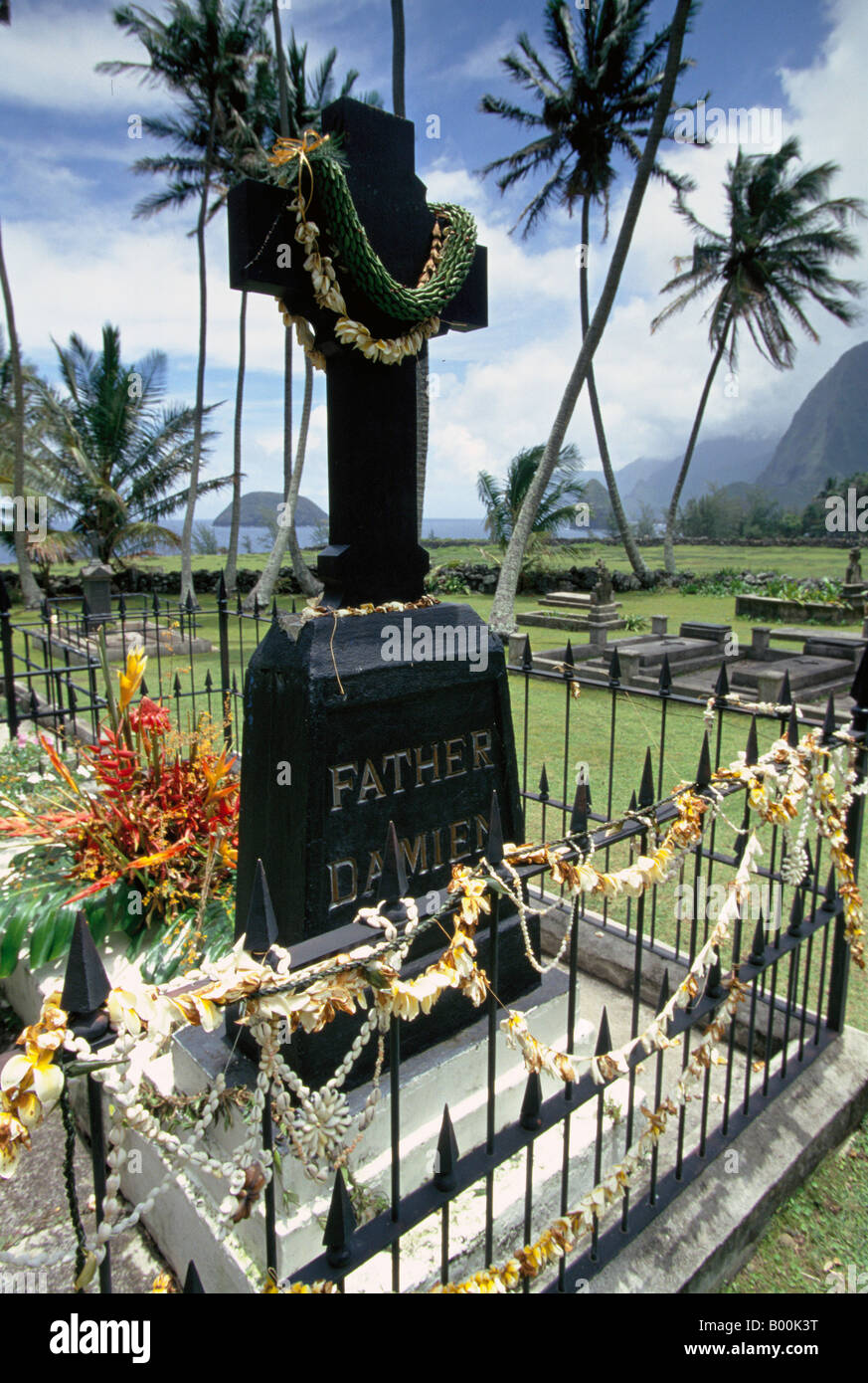Father Damien grave, Kalaupapa, Molokai USA Stock Photo Alamy