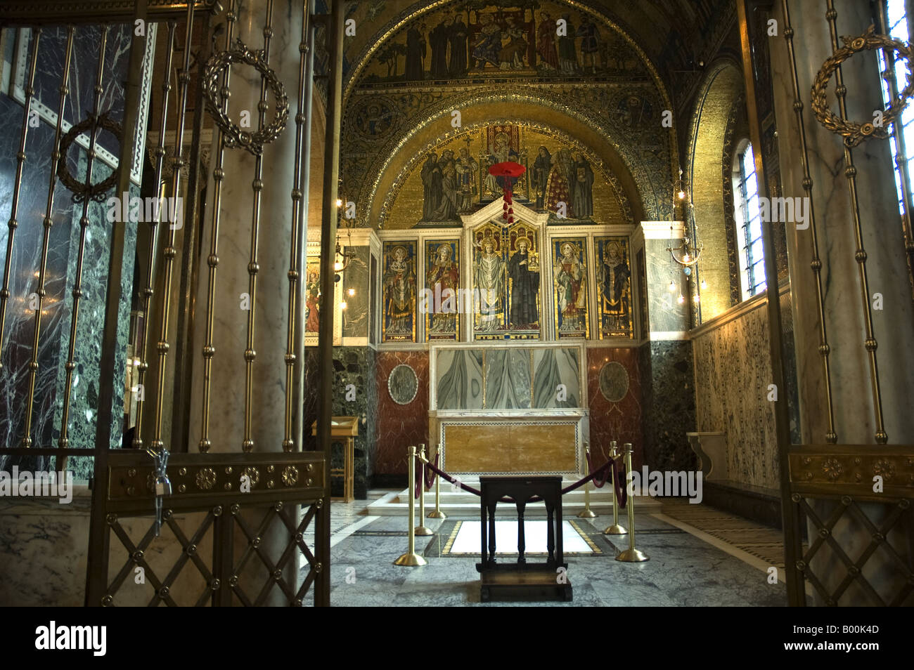 A side chapel in Westminster Roman Catholic Cathedral London UK. Cardinal Hume is buried here Stock Photo