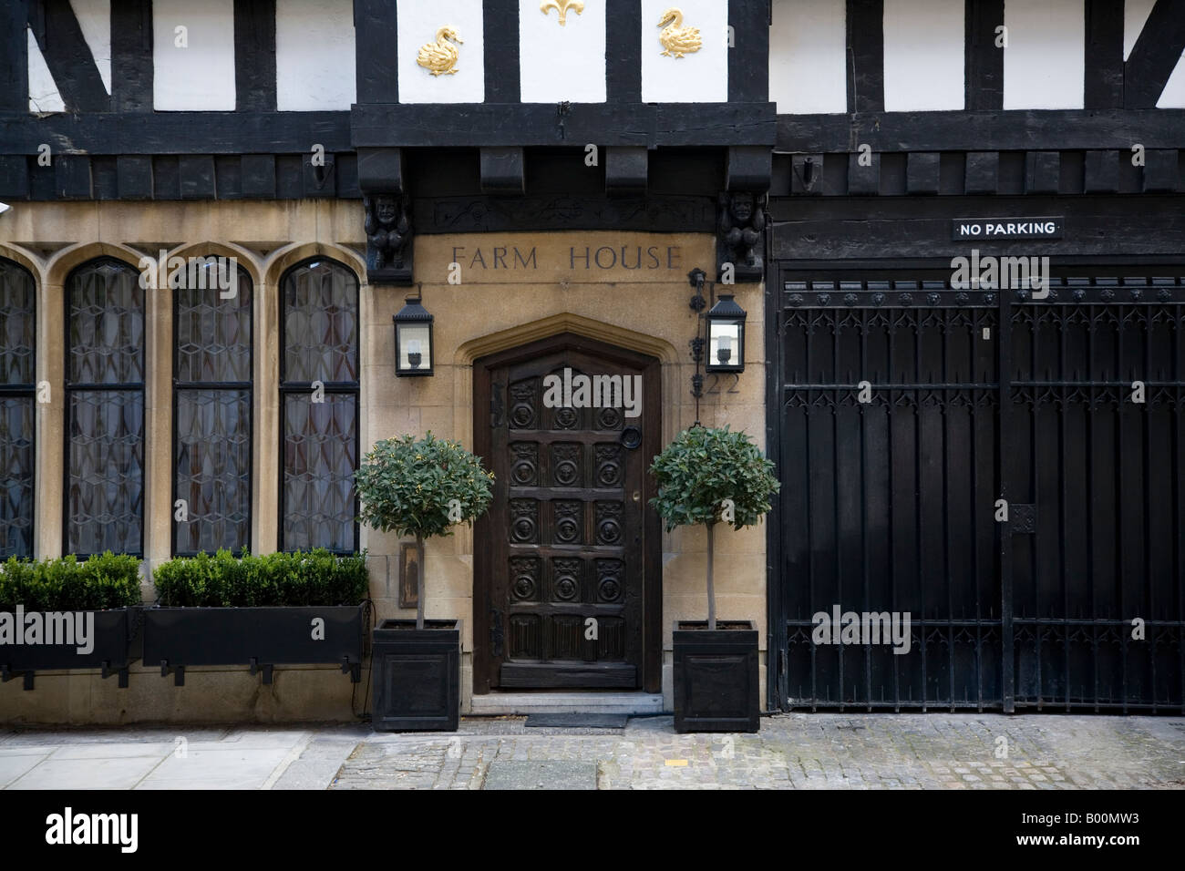 tudor house front in London s Mayfair Stock Photo