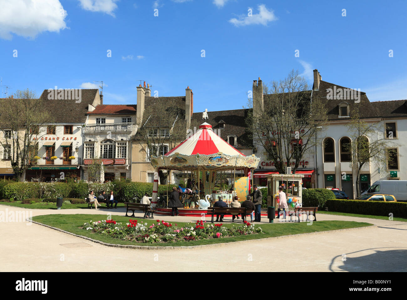 Fairground Carousel at Place Carnot, Beaune, Burgundy, France. Stock Photo