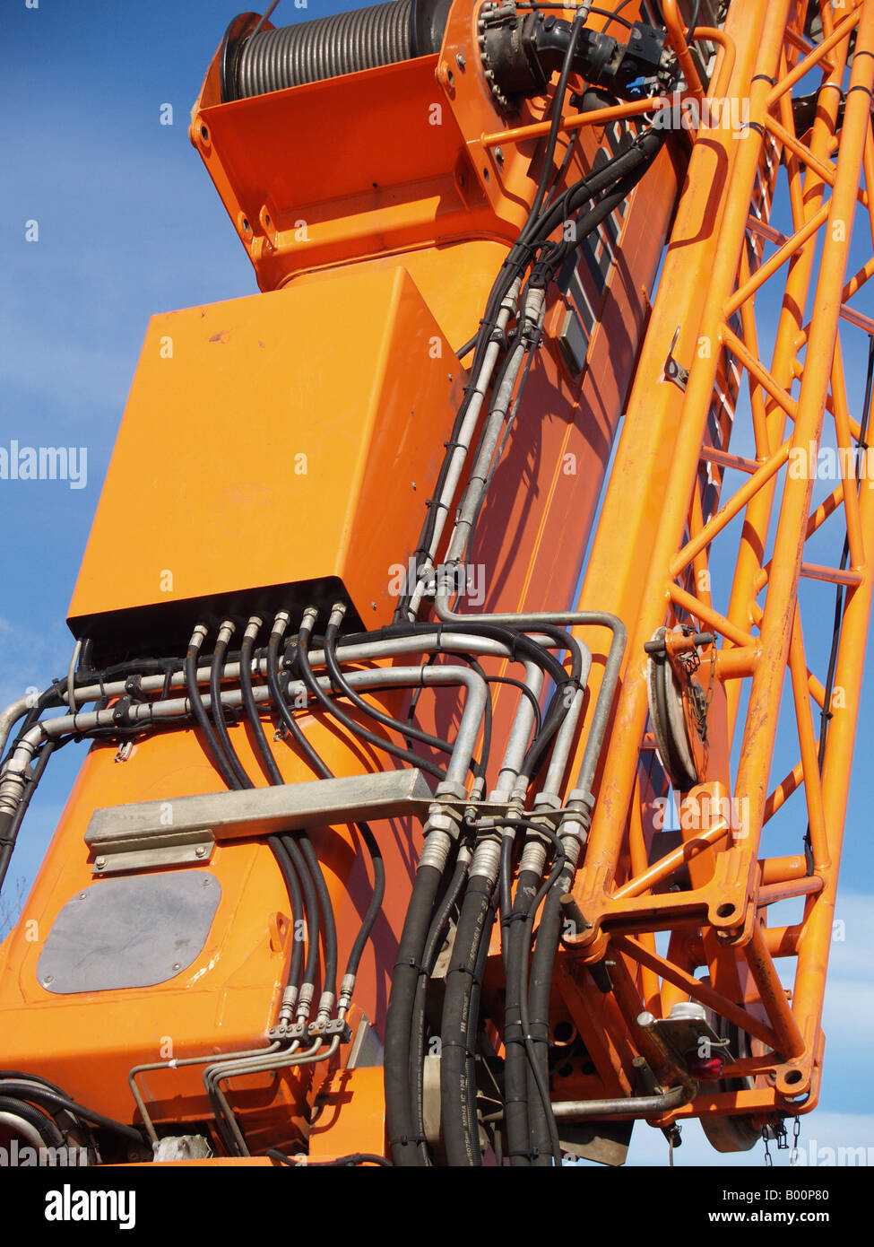 orange extension extendablle crane jib hydraulic Stock Photo Alamy