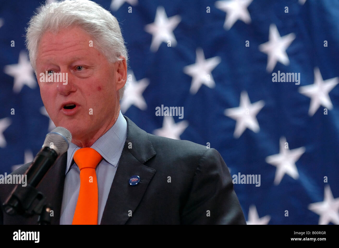 Former US President Bill Clinton speaks at the Steel Workers Union Hallin support of his wife Hillary Rodham Clinton. Stock Photo