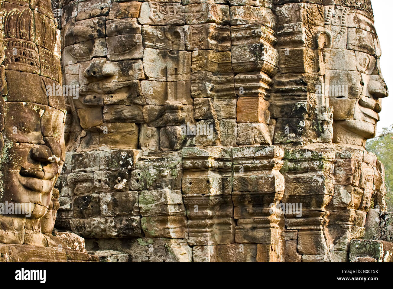 Bayon Tower at the last light before sunset Angkor Thom Siem Reap Cambodia Stock Photo