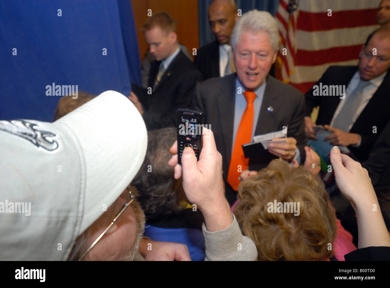 Bill Clinton greets voters at a speaking engagement. Stock Photo