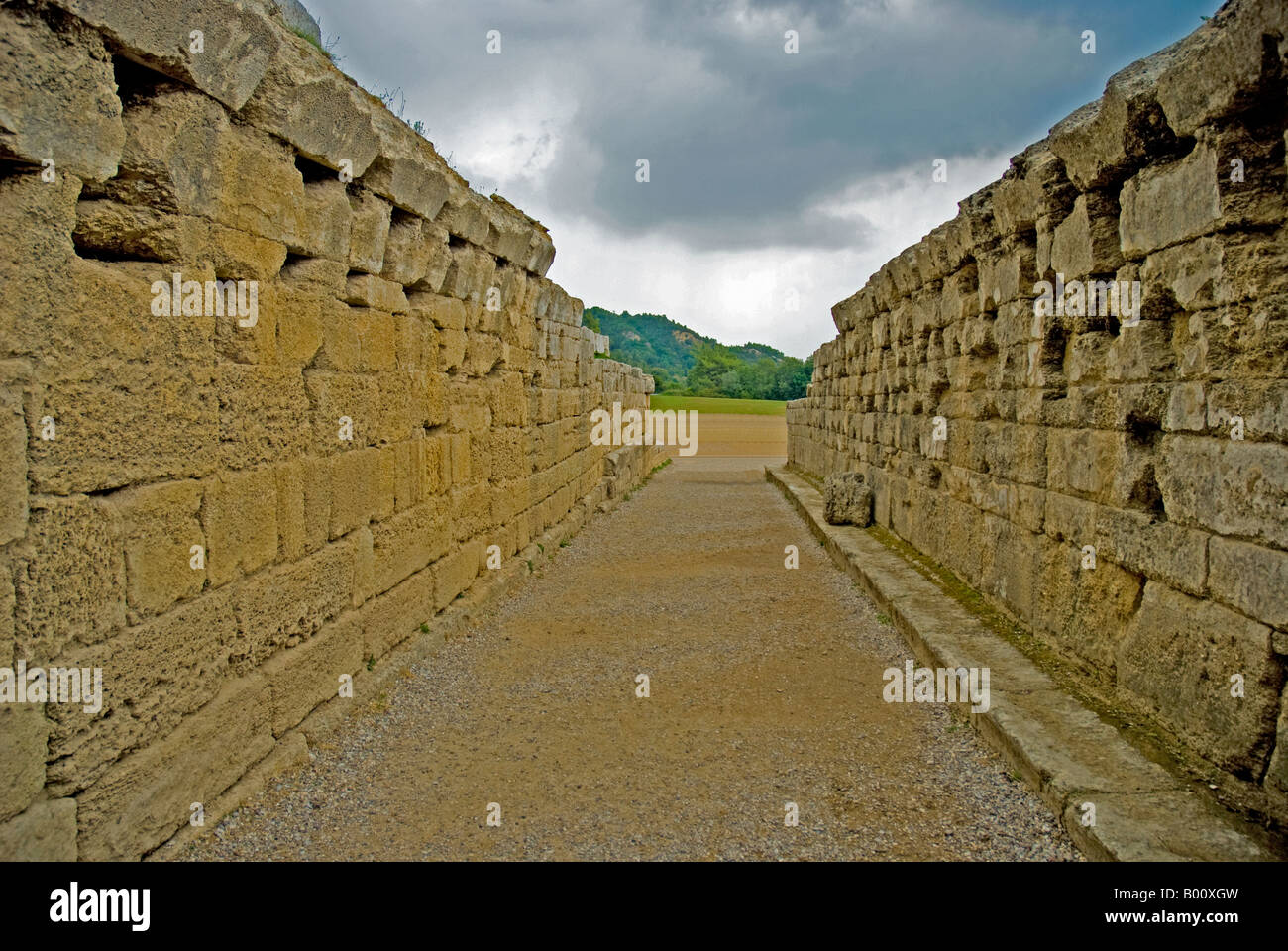 Entering the field at Olympia, Greece - home of the first, original Olympics Stock Photo
