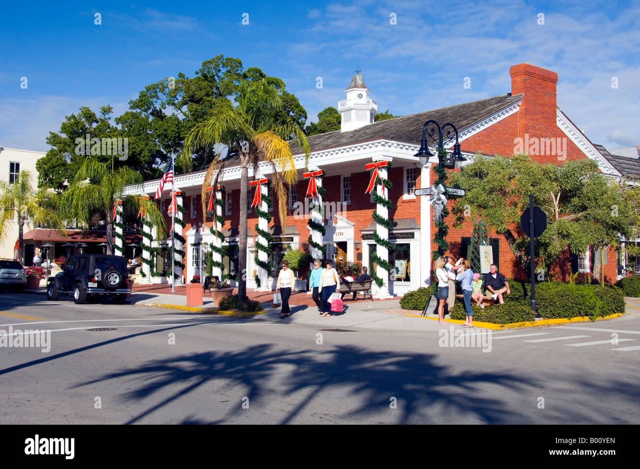 A building of shops and stores decorated for Christmas in Naples