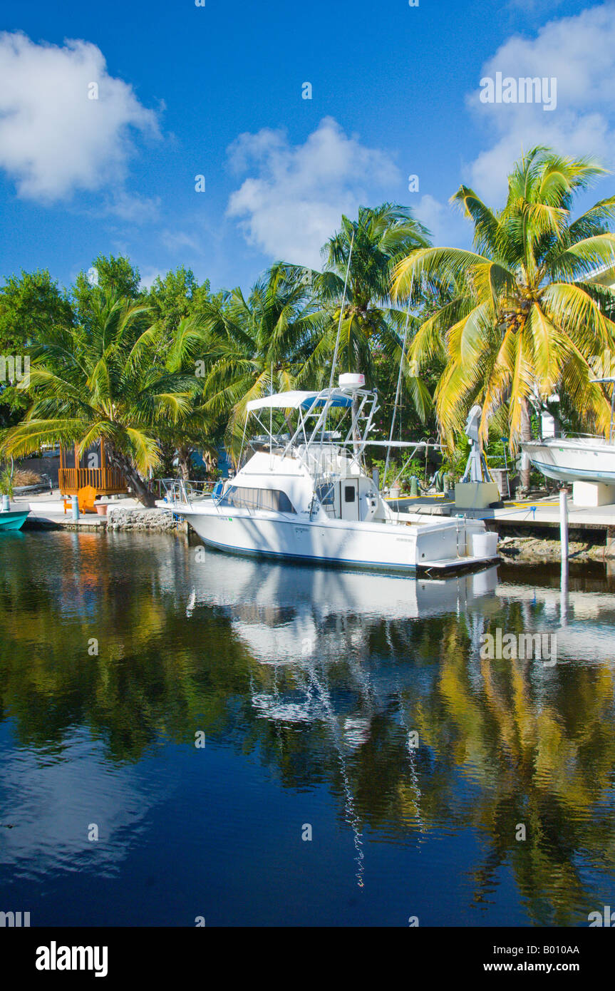 Pleasure boats along the canals of the Florida Keys USA Stock Photo
