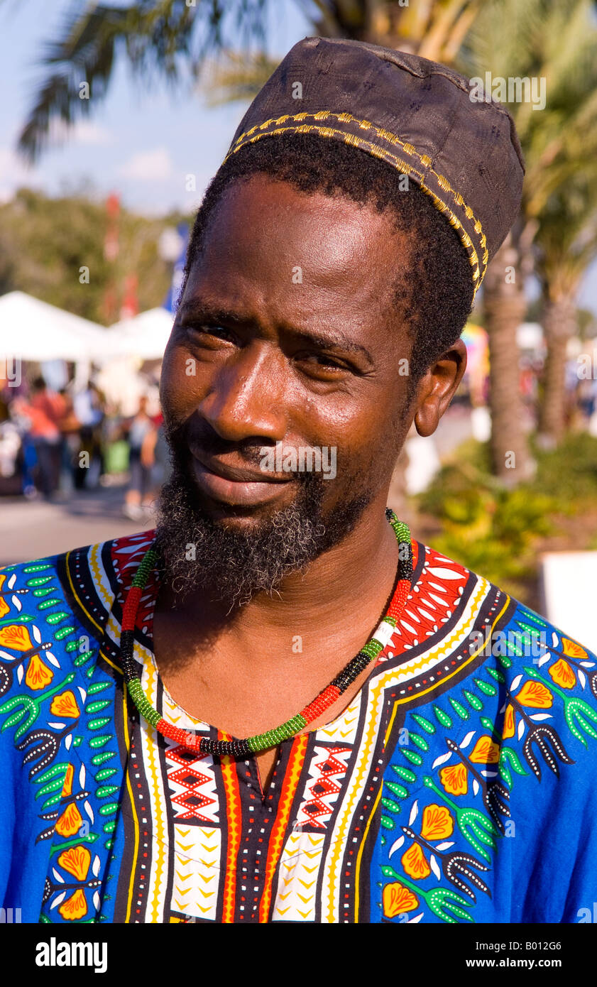 Mali Africa man portrait in traditional native colorful dress Stock