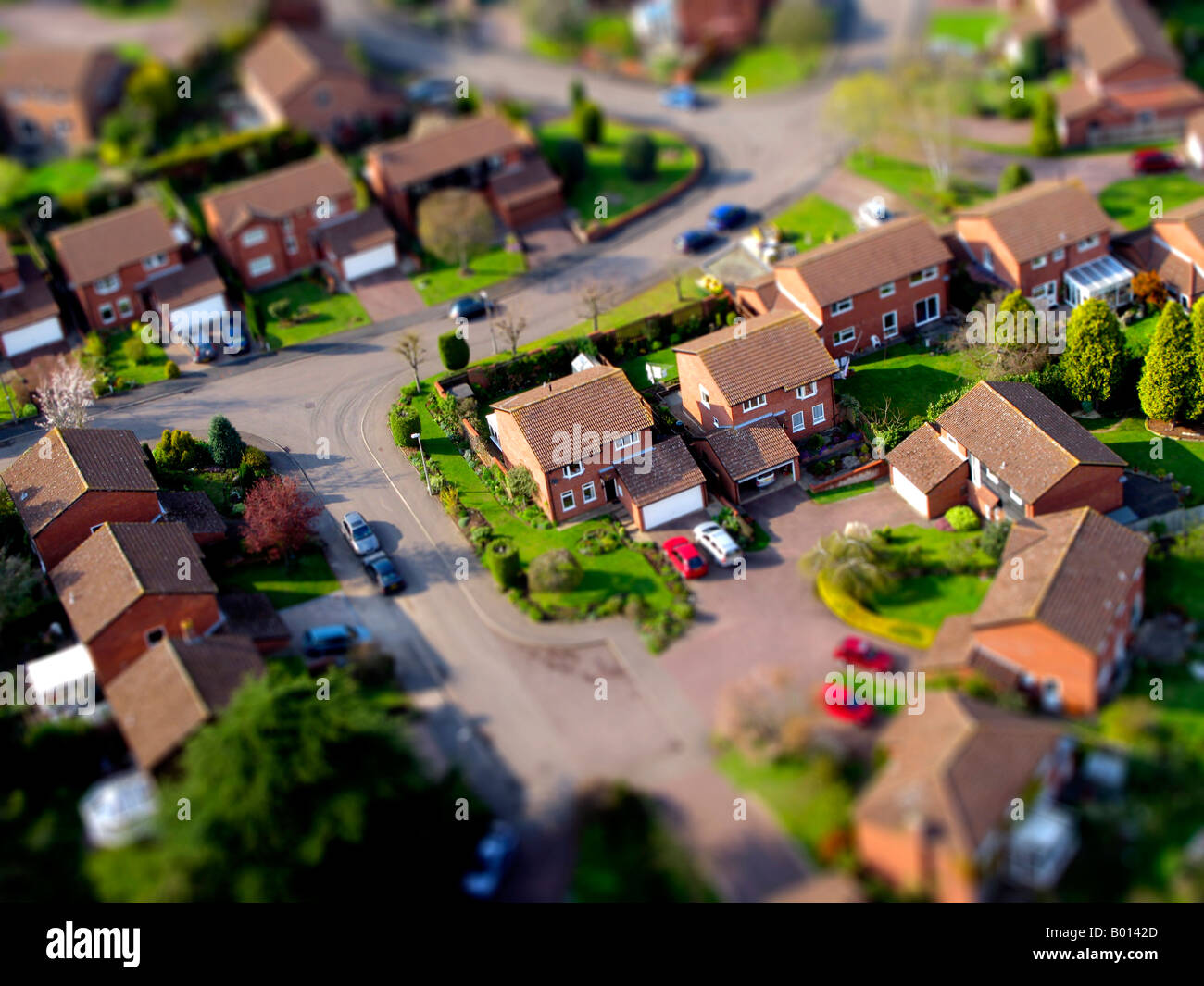 Aerial view of a modern housing estate digitally altered to look like