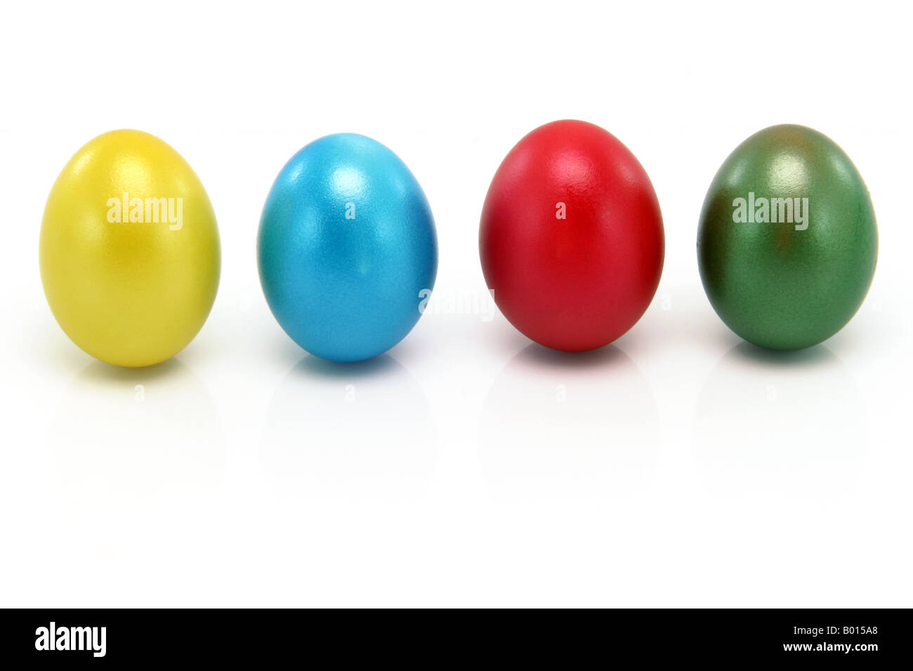 easter eggs in a row isolated on white background from above Stock Photo