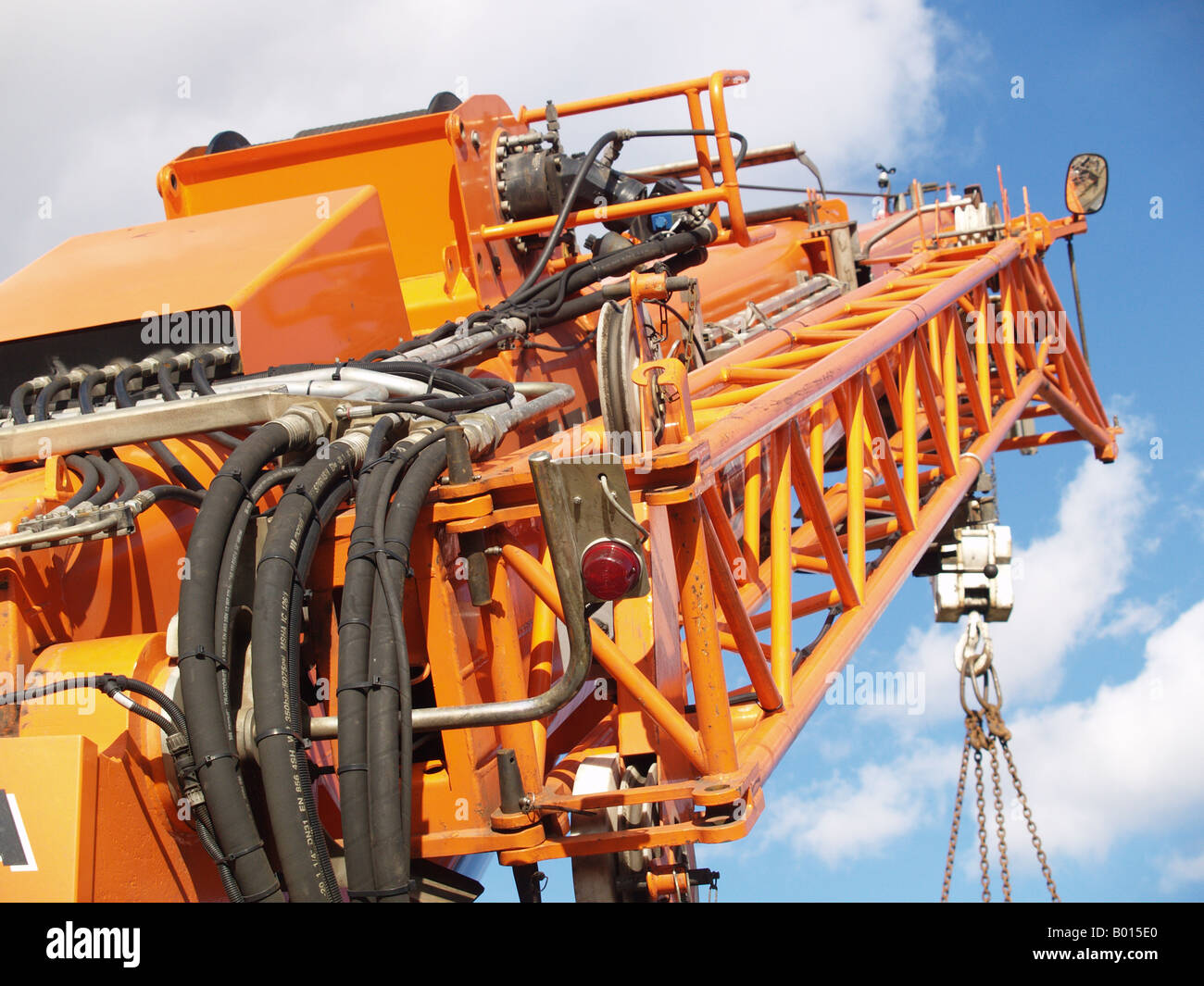 orange extension extendablle crane jib hydraulic Stock Photo Alamy